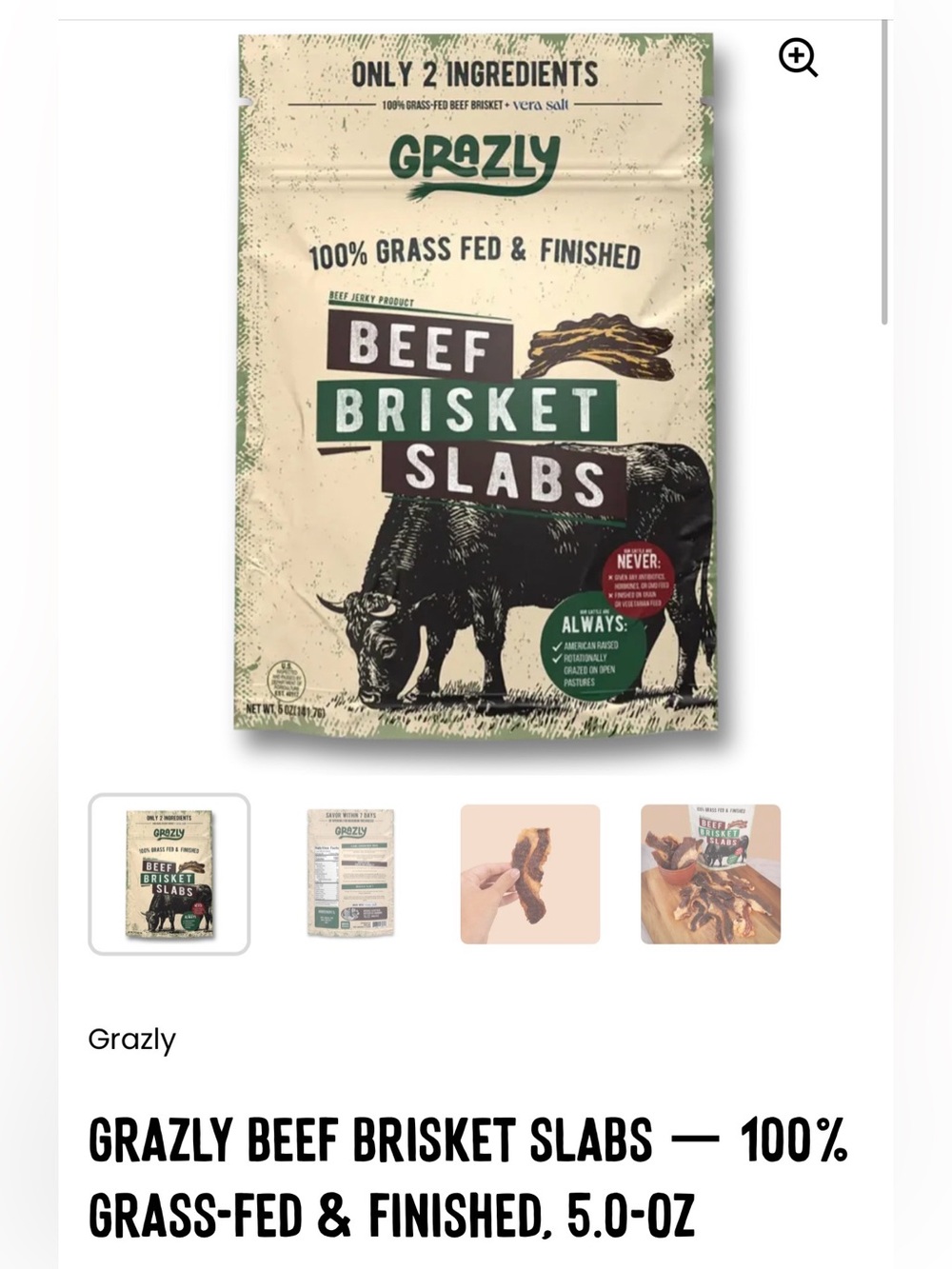 NEW! Grazly Beef Brisket Slabs — 100% Grass-Fed & Finished, 5.0-oz